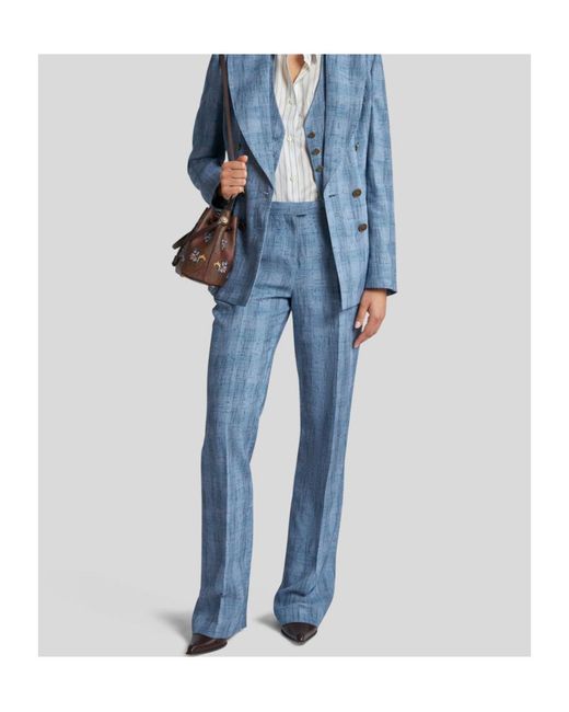 Etro Blue Textured Straight Leg Pants