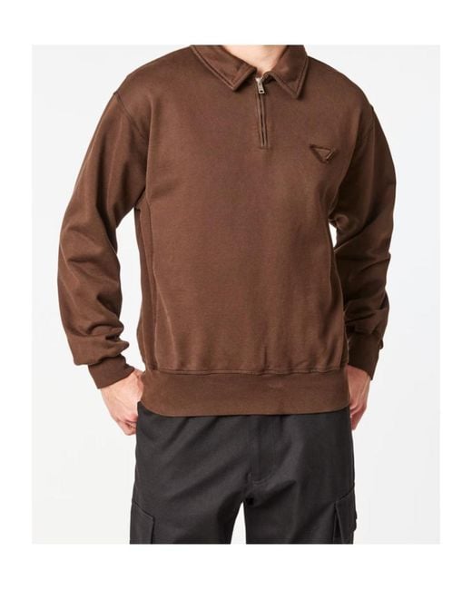 Prada Brown Quarter-Zip Fleece Sweatshirt for men