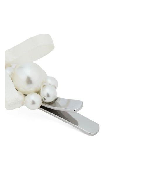 Simone Rocha White Petite Bow Mini Flower Hair Clip