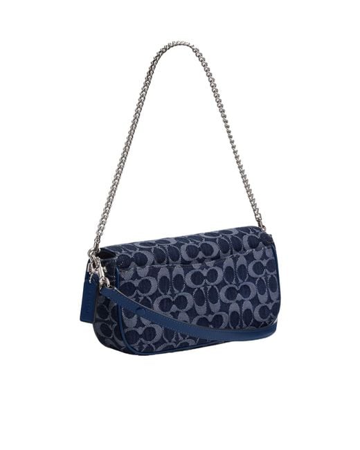 COACH Blue Bolsa Brook Flap Chain Signature Denim