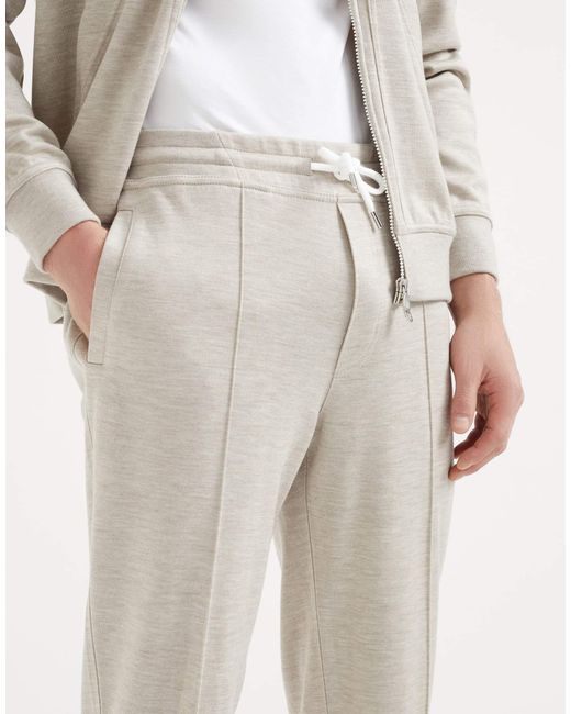 Brunello Cucinelli White Drawstring Straight-Leg Trousers for men