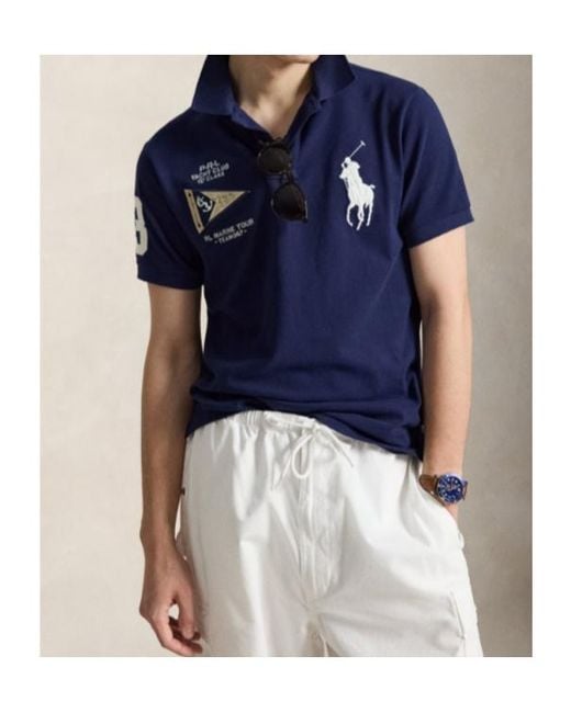 Polo Ralph Lauren Blue Custom Fit Logo Polo Shirt for men