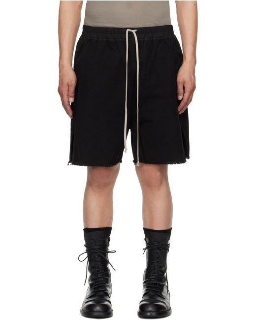 Rick Owens Black Frayed-Hem Drawstring Shorts for men