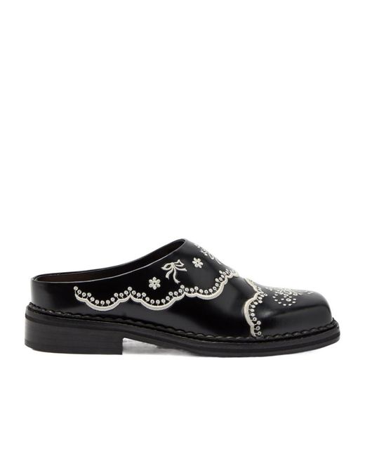 Simone Rocha Black Embroidered Leather Mules