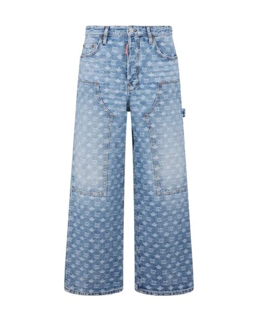 DSquared² Blue Light Wash Baggy Carpenter Jeans for men