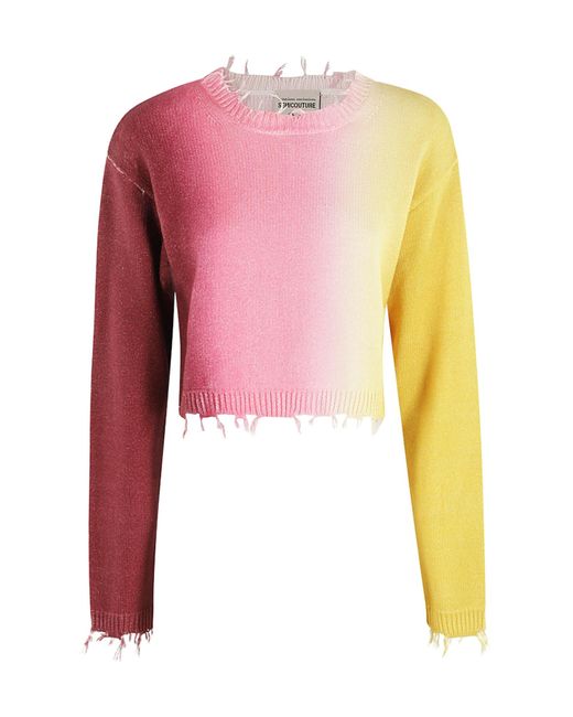 Semicouture Pink Knit Sweater With Worn Neck