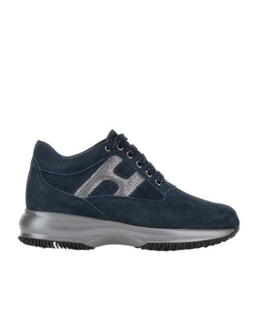 Hogan Blue Interactive Round Toe Lace-Up Sneakers