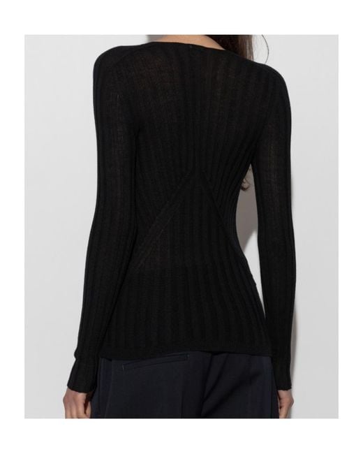 Jil Sander Black Ribbed V-Neck Knitted Top