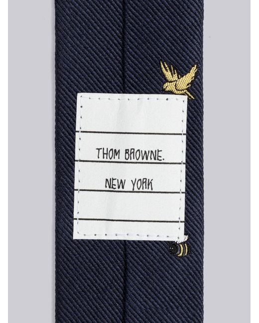 Thom Browne Blue Embroidered Silk Tie for men