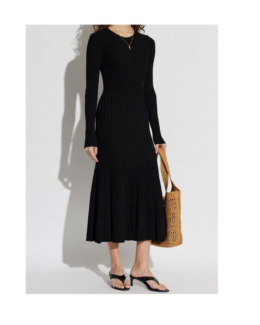 AMI Black Ami Ribbed Long Sleeve Knitted Dress