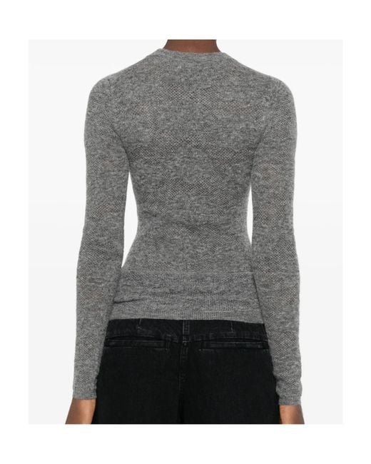 Brunello Cucinelli Gray Open-Knit Long-Sleeve Sweater