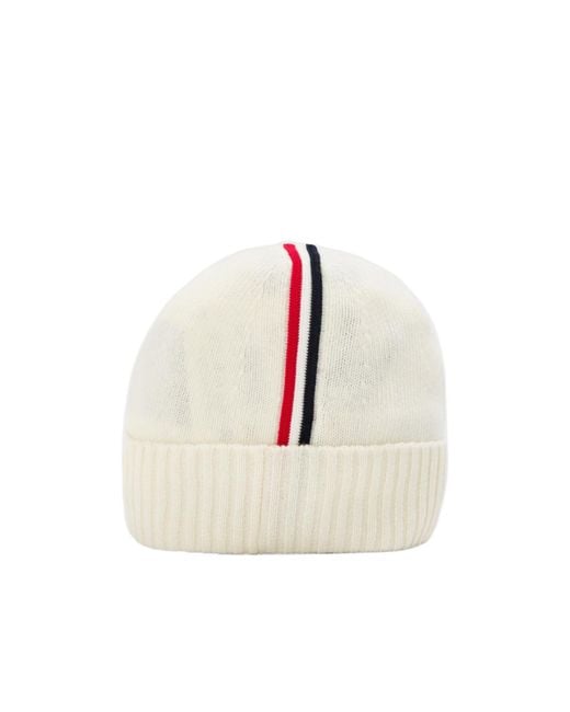 Moncler White Striped Knit Hat