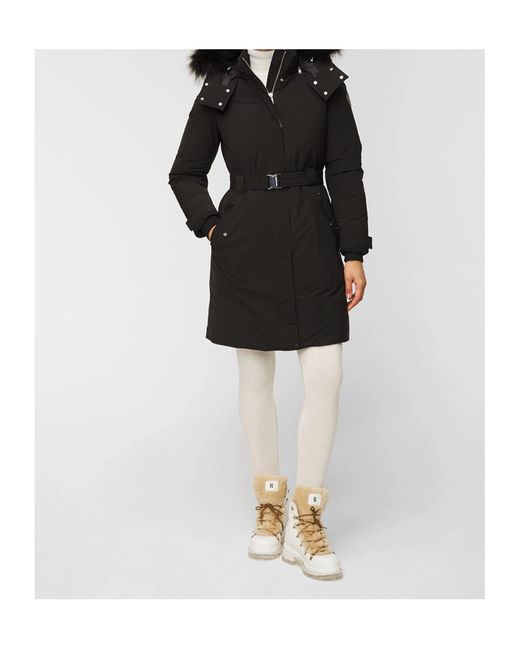 Woolrich Black Belted Waist Hooded Padded Coat
