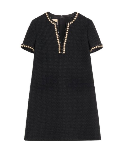 Valentino Black Embroidered Canestrello Tweed Short Dress