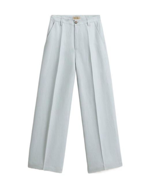Woolrich Blue Belt-Loops Crease Straight Trousers