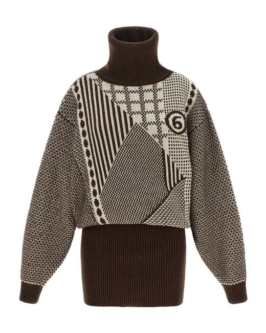 MM6 by Maison Margiela Multicolor Long-Sleeve High-Neck Knit Dress