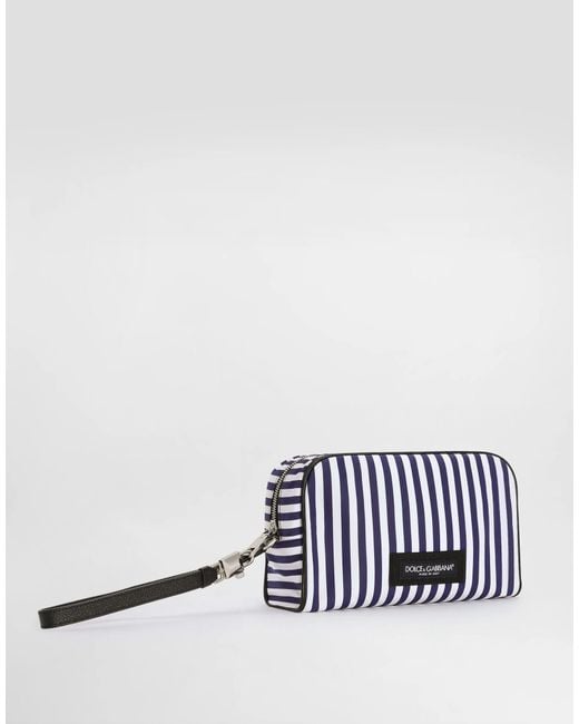 Dolce & Gabbana White Logo Patch Striped Poplin Tote Bag for men