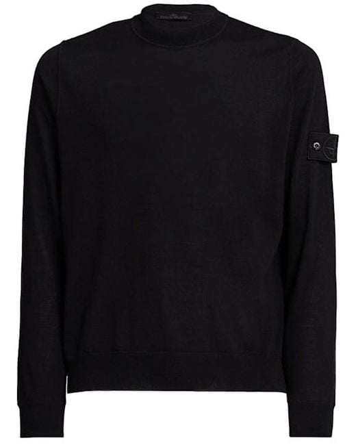Stone Island Black Light Wool Crewneck Sweater for men