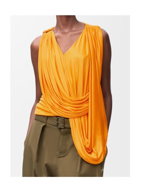 Loewe Orange Draped Sleeveless Top