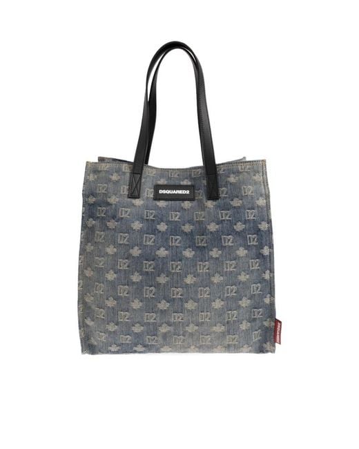 DSquared² Gray Monogram Denim Tote Bag for men
