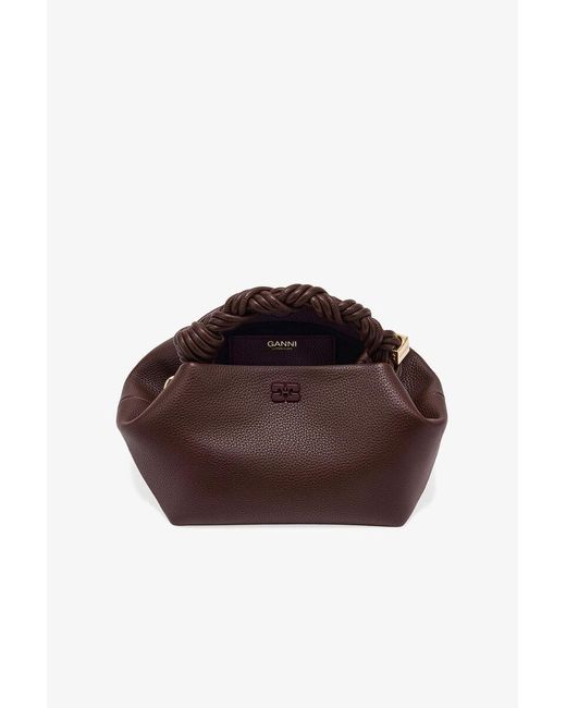 Ganni Brown Small Bou Logo Detailed Twisted-Handle Tote Bag