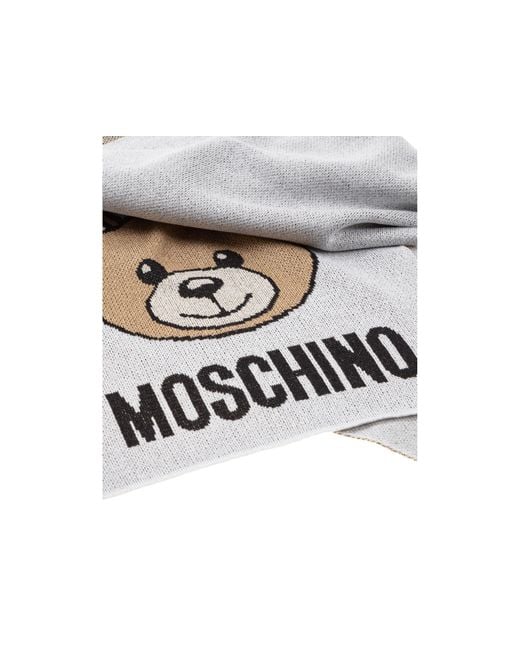 Moschino White Teddy Bear-Print Scarf