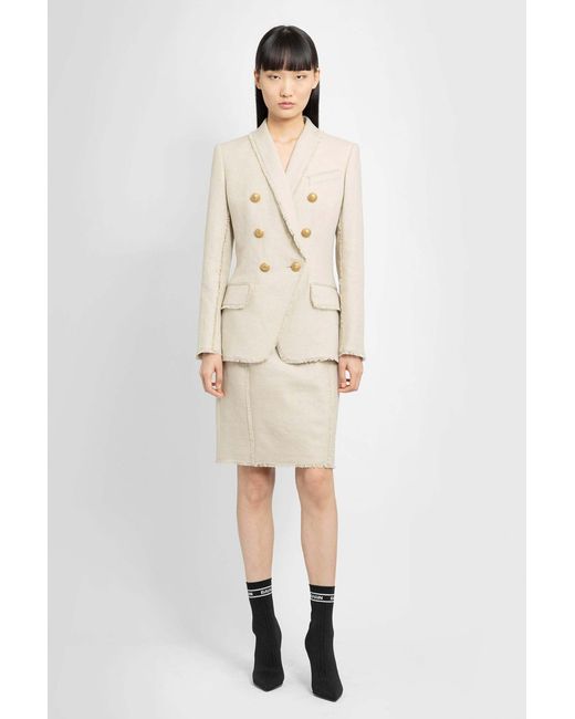 Balmain White High-Waist Button-Detailed Midi Skirt