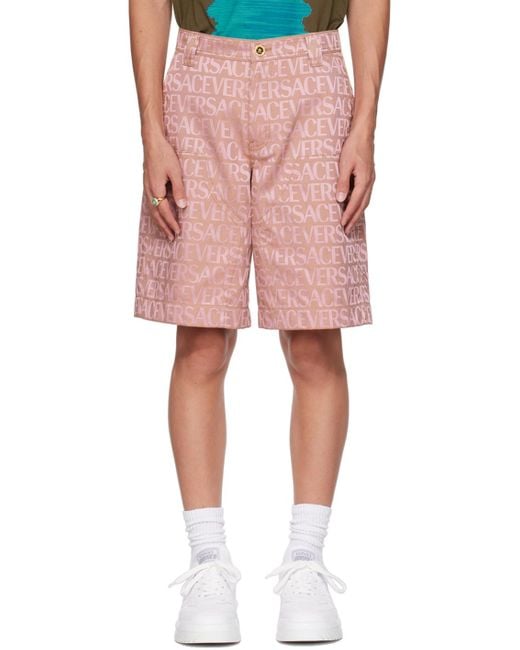 Versace Pink Allover-Jacquard High-Waist Bermuda Shorts for men