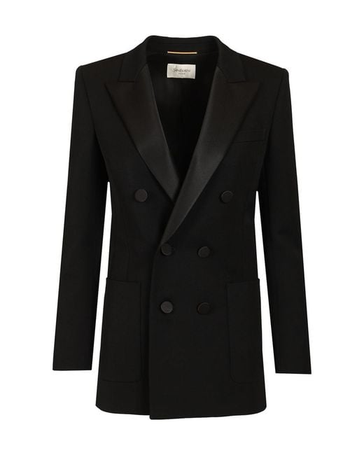 Saint Laurent Black Double-Breasted Long-Sleeved Jacket