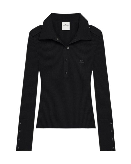 Courreges Black Courrèges Ribbed Knit Polo Top