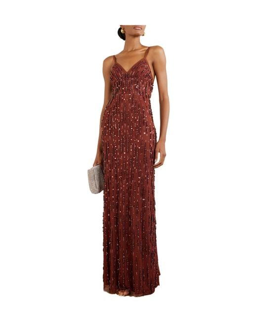 Jenny Packham Red Sequin-Embellished Mesh Gown