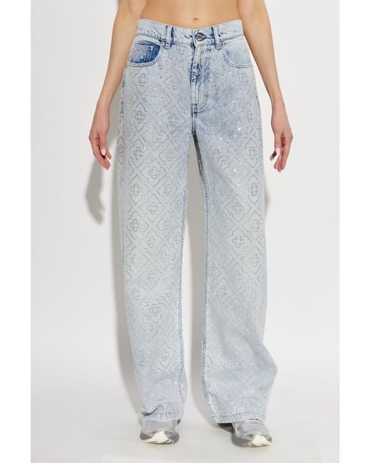 Casablanca Blue Embellished Wide-Leg Jeans