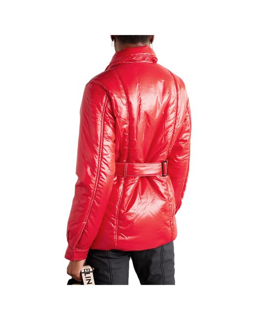 Perfect Moment Red Jade Belted Quilted Padded Glossed-Shell Ski Jacket