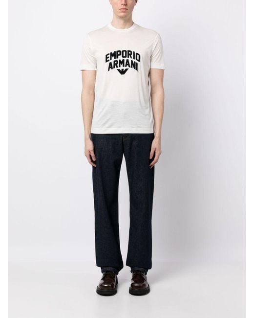 Emporio Armani White Textured Debossed-Logo T-Shirt for men