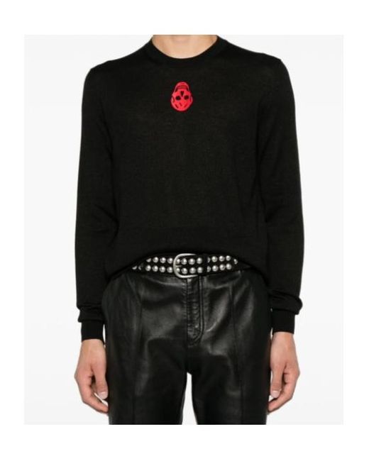 McQueen Black Skull Embroidered Knitted Jumper for men