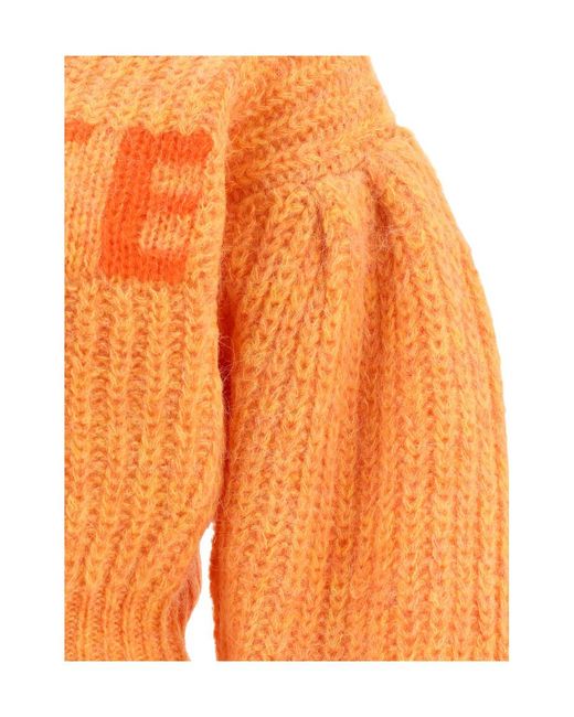 ROTATE BIRGER CHRISTENSEN Orange Logo Bubble Sleeve Short Sweater