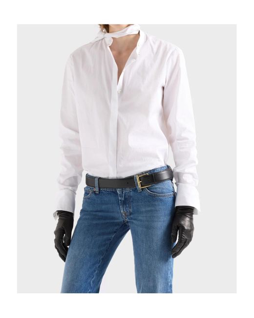 7 For All Mankind White Long-Sleeve Bow-Tie Shirt