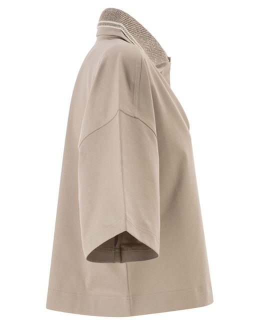 Brunello Cucinelli Natural Interlock Couture Polo Shirt With Sparkling Knitted Collar
