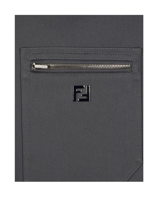 Fendi Gray Ff Logo Plaque Zip-Up Blouson for men