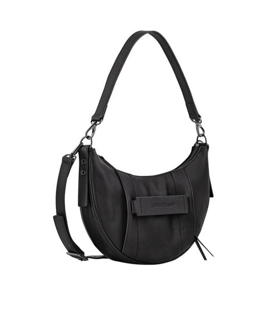 Longchamp Black Crescent-Shaped Zipped Shoulder Bag
