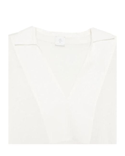Eleventy White Oversized V-Neck Top