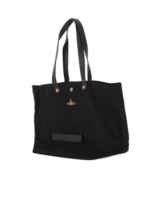 Vivienne Westwood Black Logo Plqaue Large Tote Bag