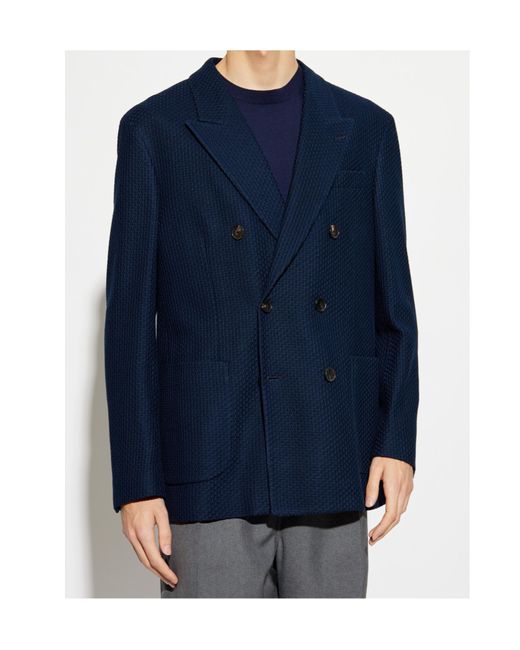 Etro Blue Double-Breasted Blazer for men