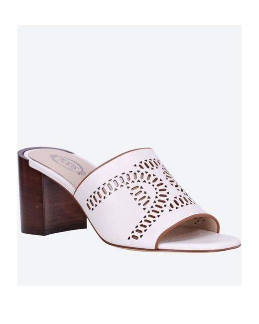 Tod's White Block Heel Slip-On Sandals