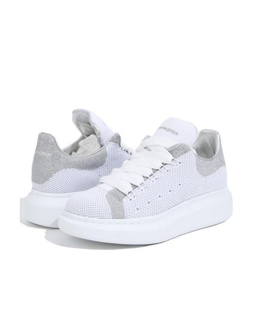 McQueen White Round Head Knitted Sneakers