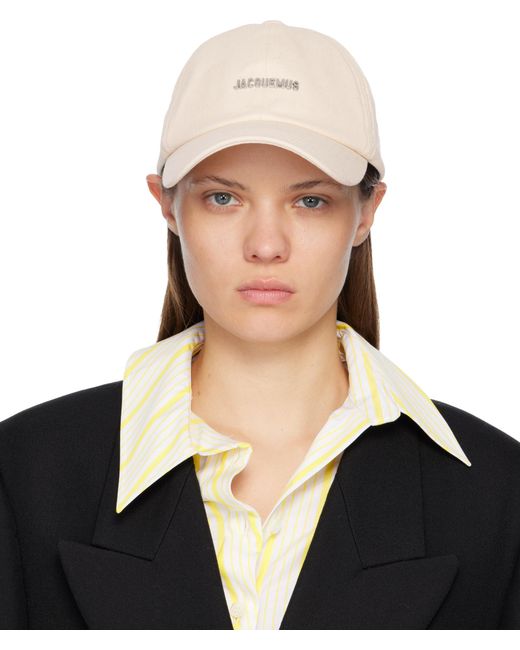 Jacquemus White Logo Plaque Curved Peak Cap for men