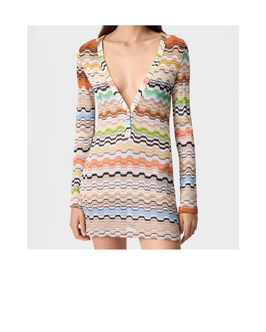 Missoni Gray Zigzag-Knit V-Neck Mini Beach Dress