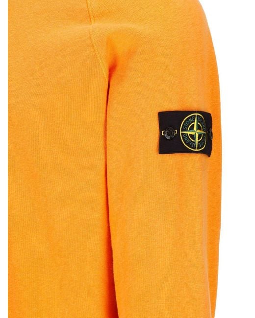 Stone Island Orange Compass-Patch Cotton Hoodie for men