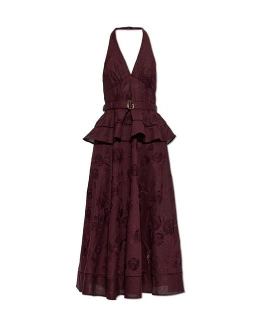 Self-Portrait Purple Floral-Embroidered Midi Dress