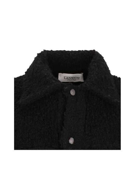 Laneus Black Textured Button-Fastening Shirt Jacket for men